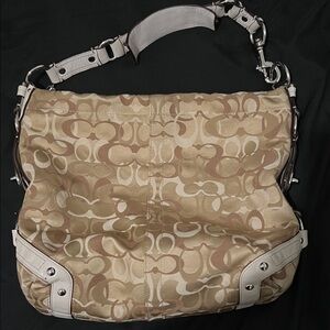 Coach Beige and White Signature Shoulder Bag